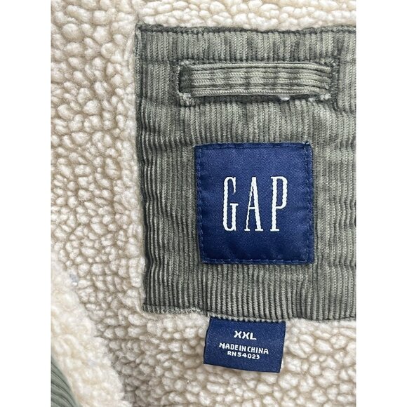 Vintage Y2K Mens GAP Corduroy Shearling Bomber Jacket Sz XXL Olive Green Preppy - Picture 4 of 7